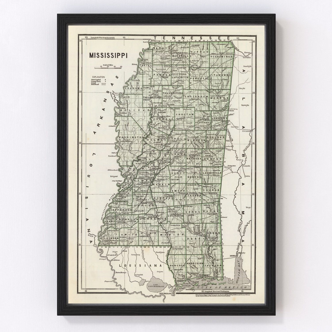 Mississippi Vintage Map 1842