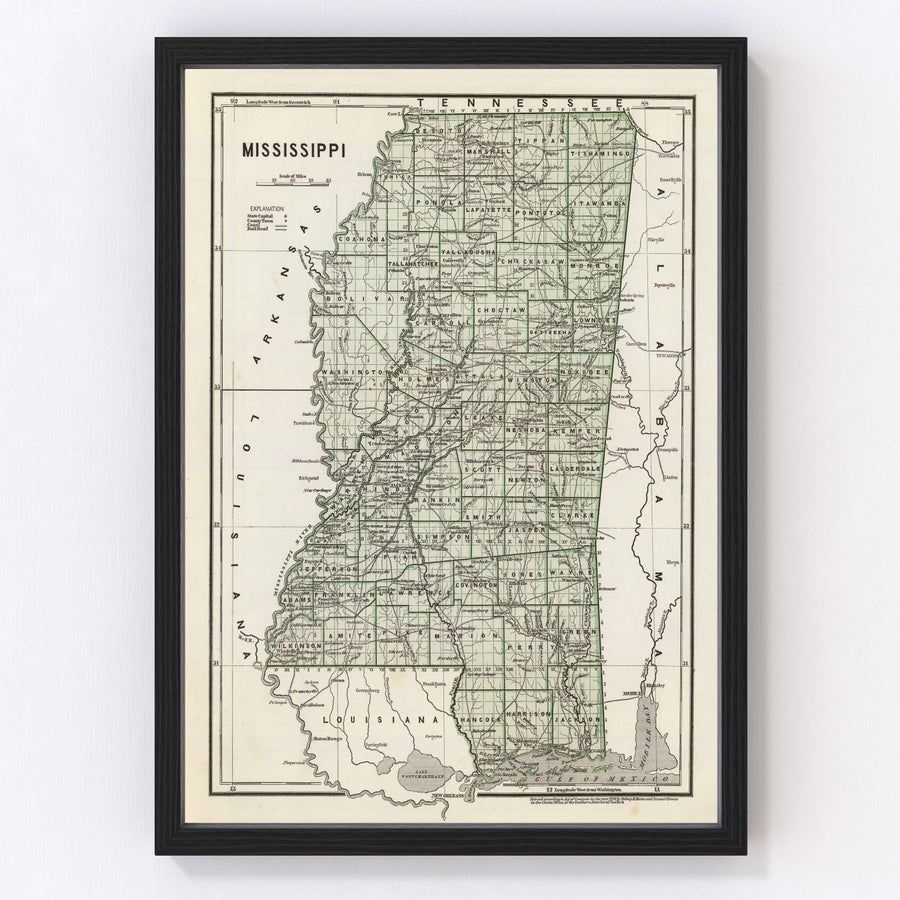 Vintage Map of Mississippi 1842
