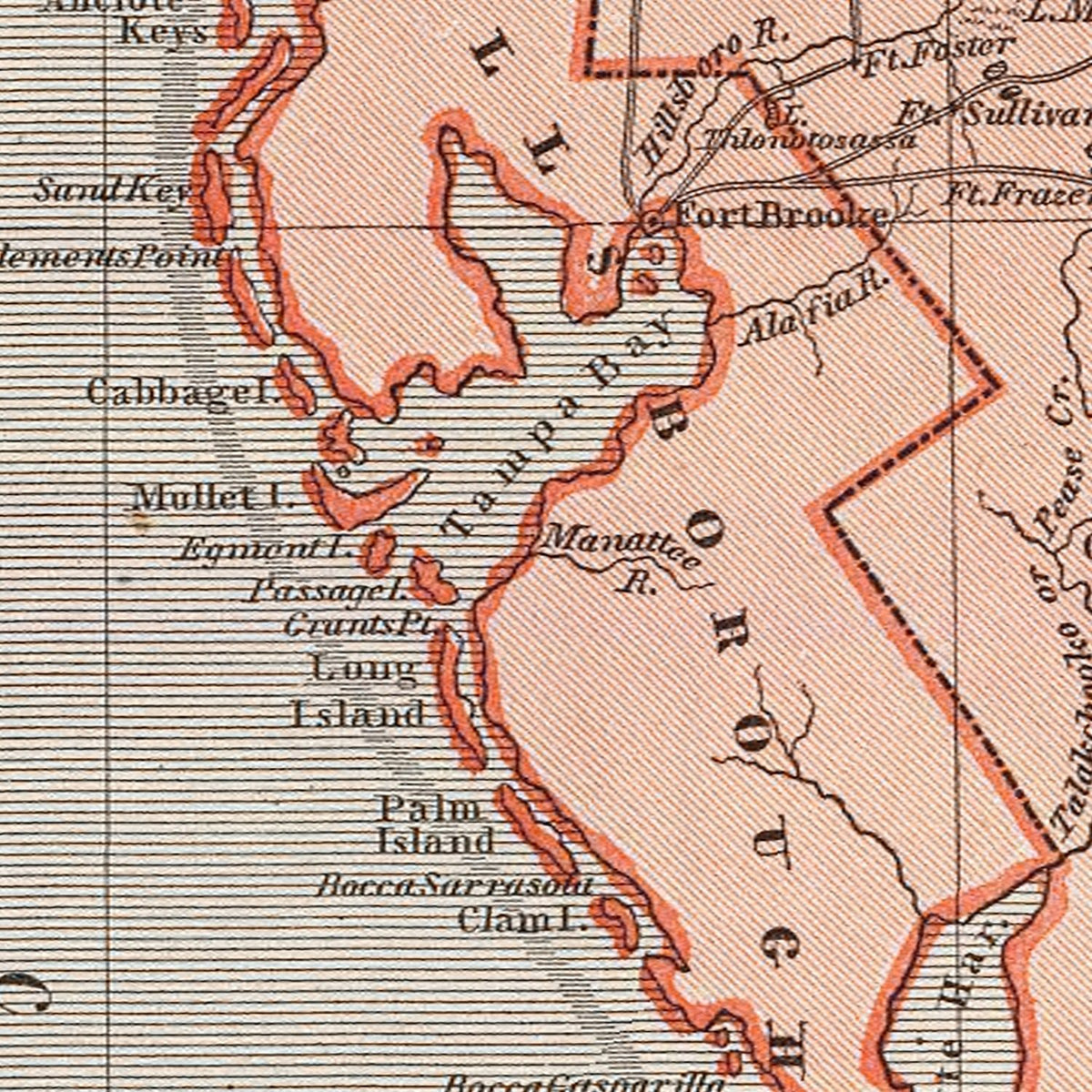 Restored historic details from the 1842 state map of Florida, Florida