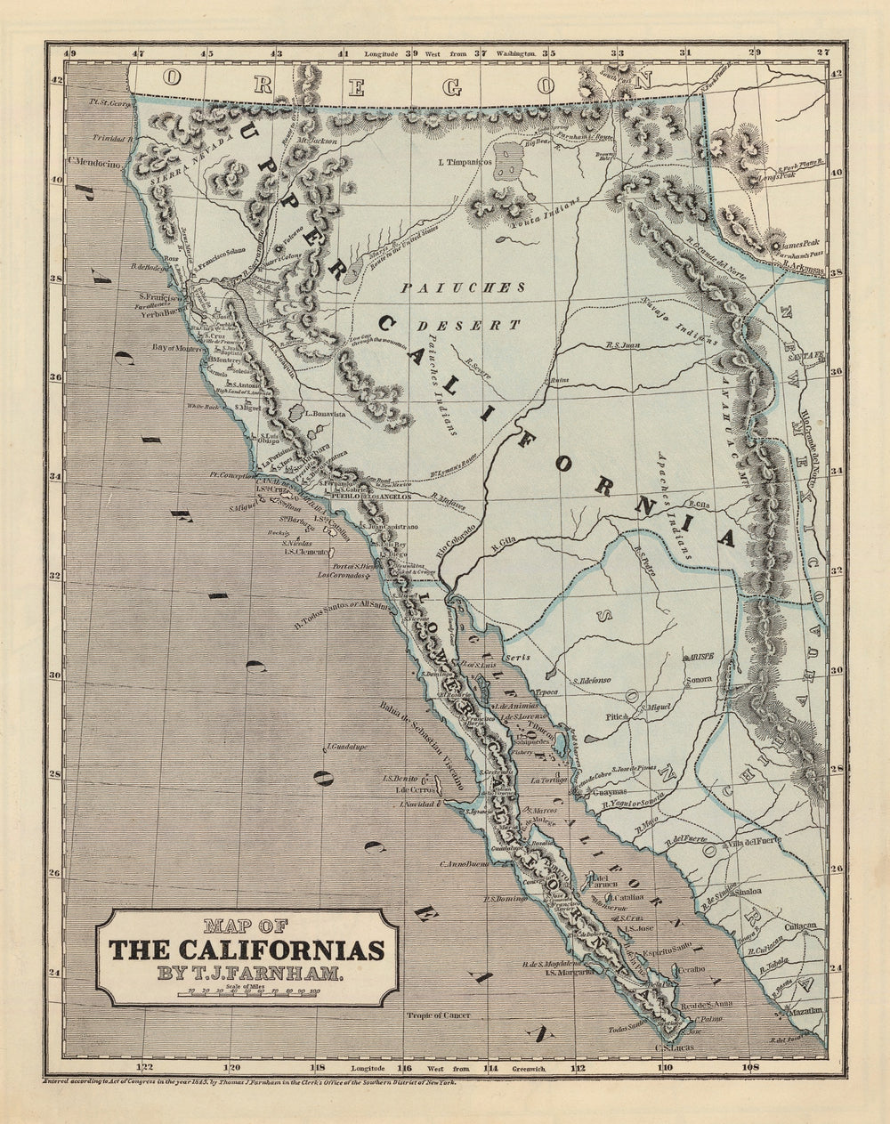 Vintage Map of California 1842 print style example