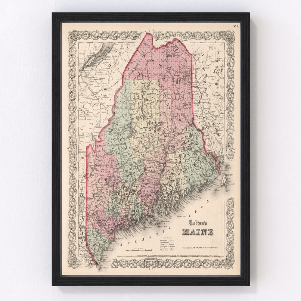 Maine Vintage Map 1861