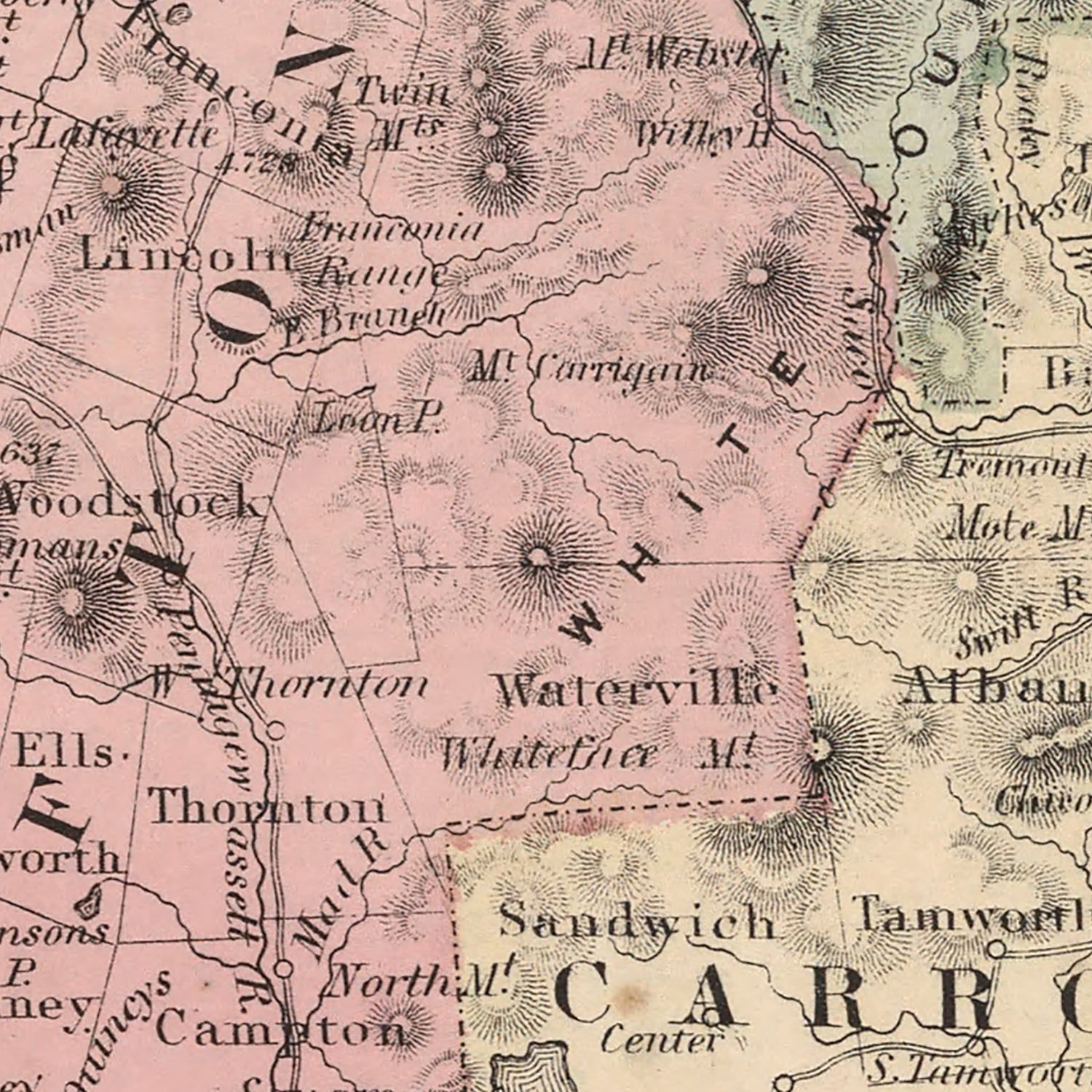 Restored historic details from the 1861 state map of New Hampshire, New Hampshire