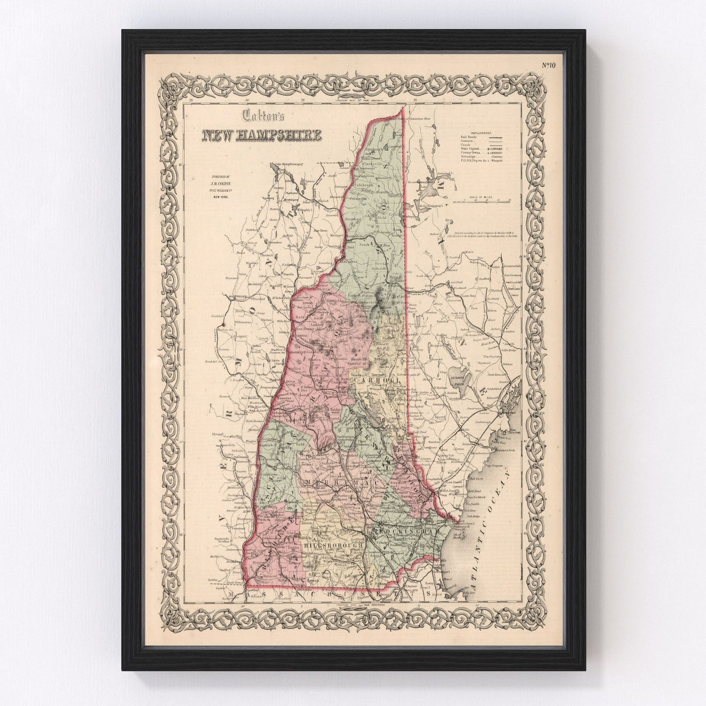 New Hampshire Vintage Map 1861