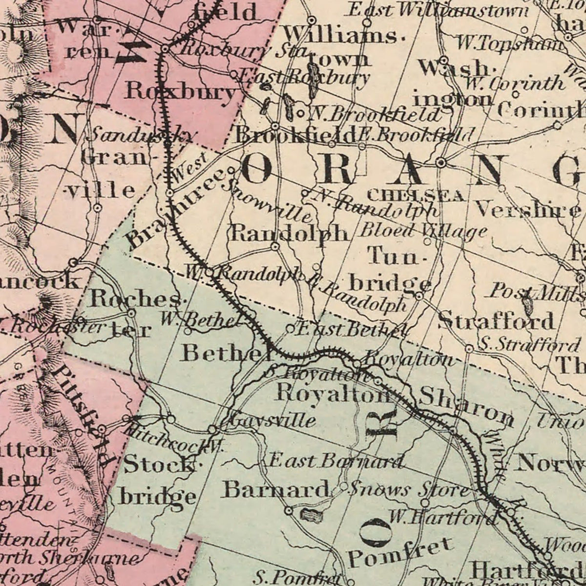 Restored historic details from the 1861 state map of Vermont, Vermont