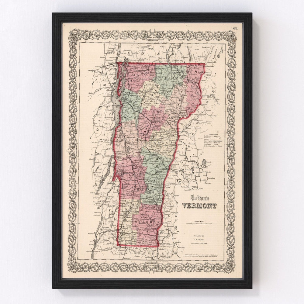 Vermont Vintage Map 1861