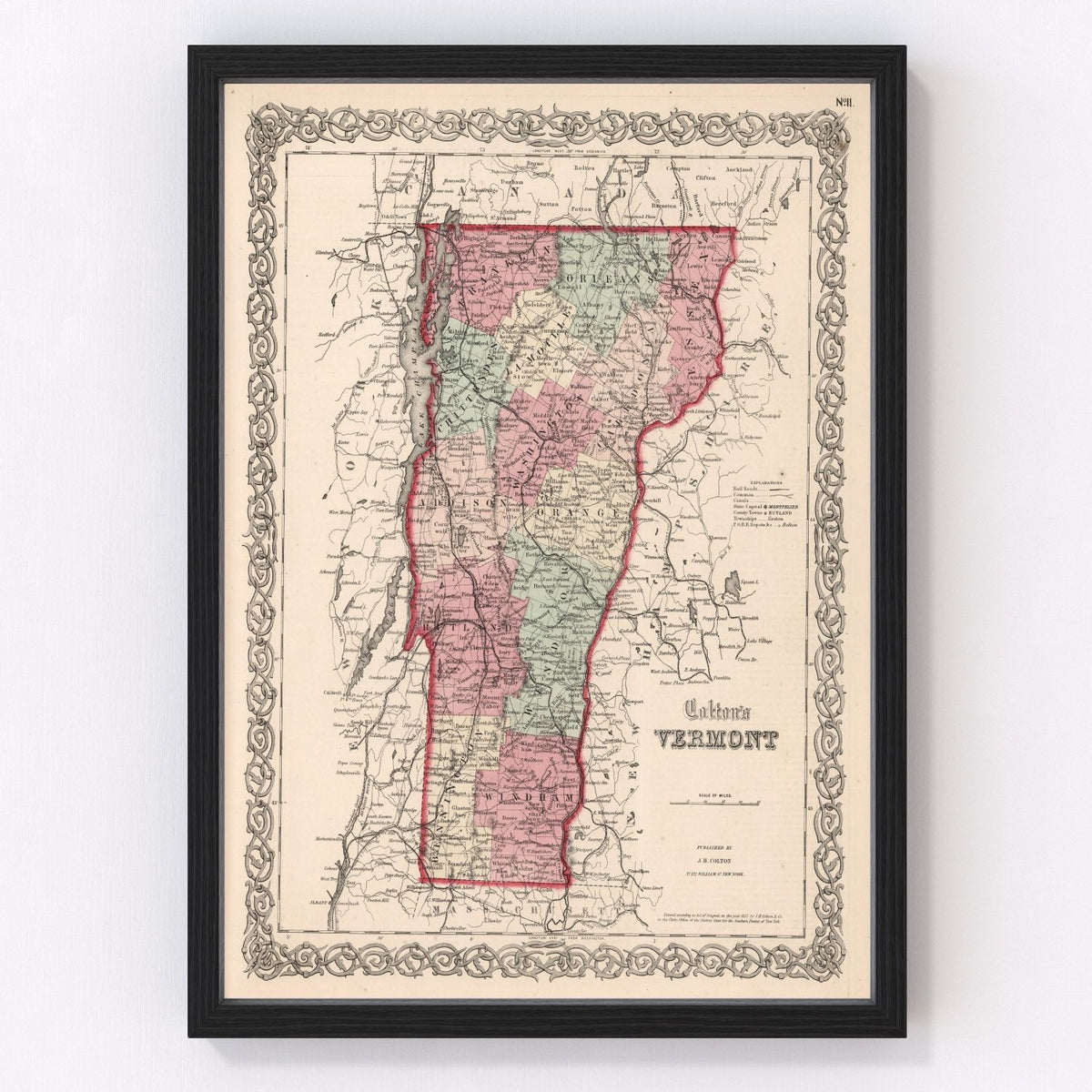 Vermont Vintage Map 1861