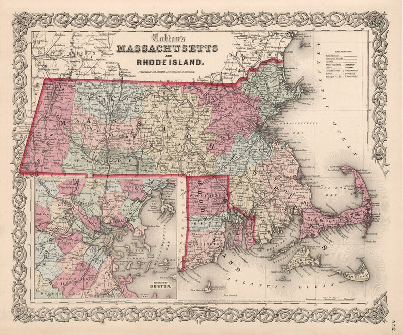 Size comparison using Vintage Map of Massachusetts & Rhode Island 1861