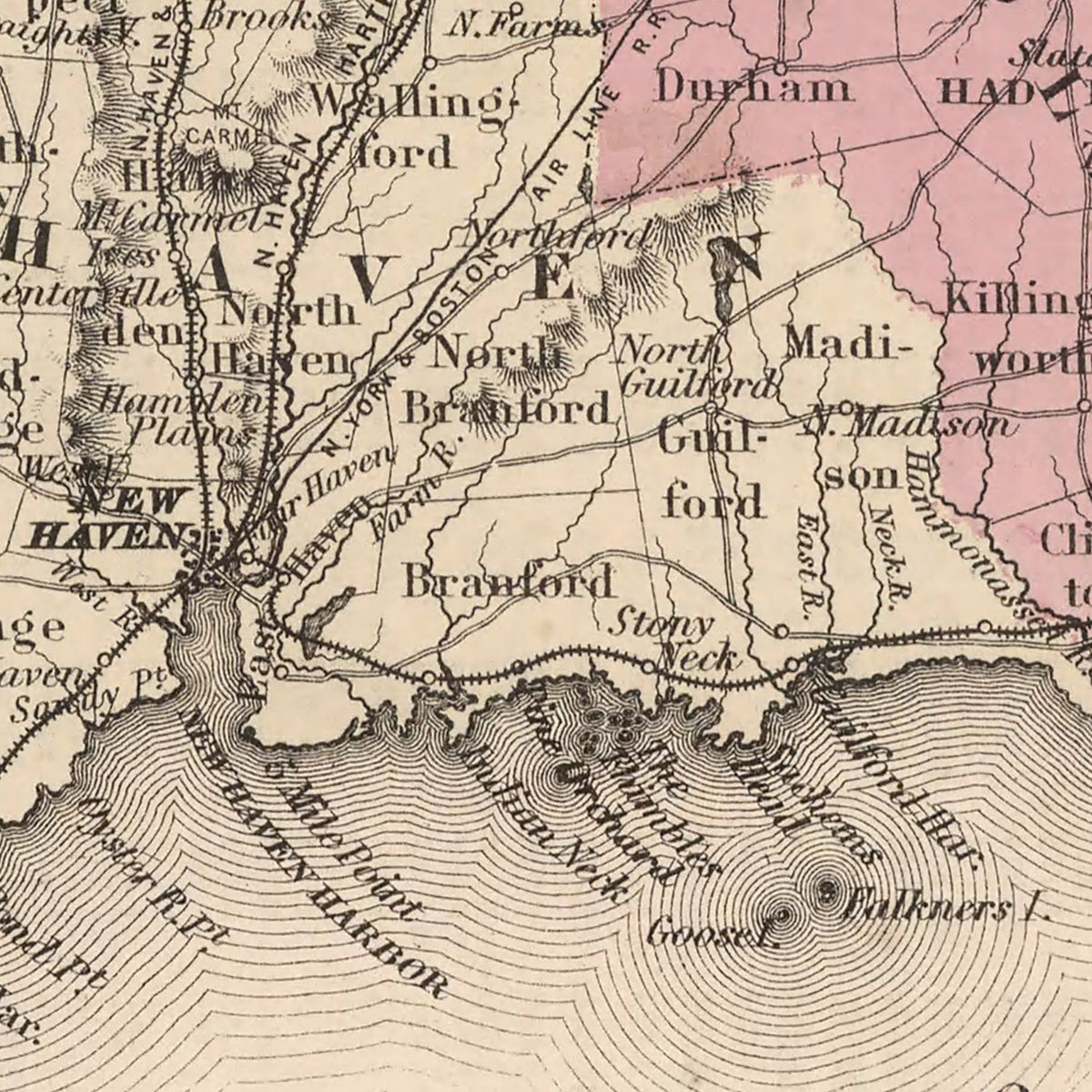 Restored historic details from the 1861 state map of Connecticut, Connecticut