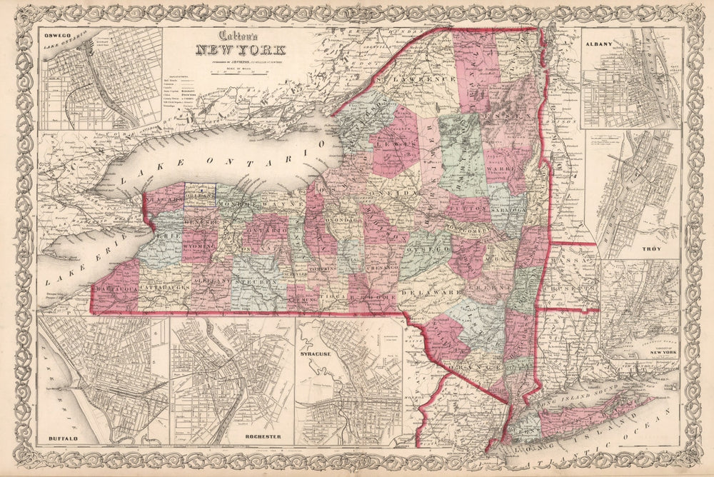 Vintage Map of New York 1861 print style example