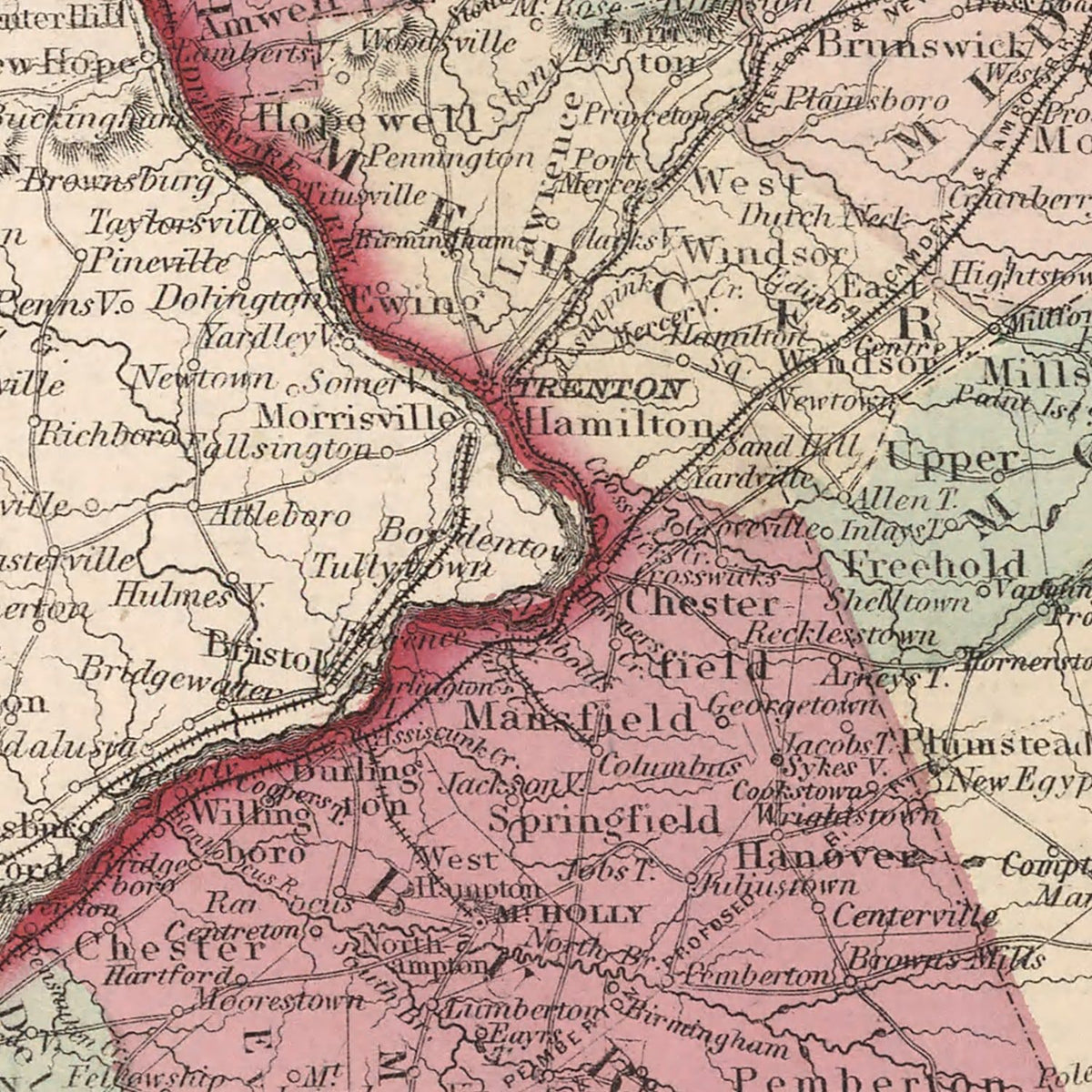 Restored historic details from the 1861 state map of New Jersey, New Jersey