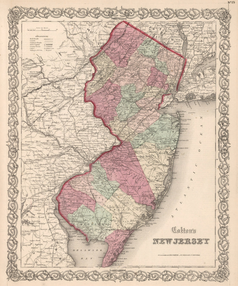Vintage Map of New Jersey 1861 print style example