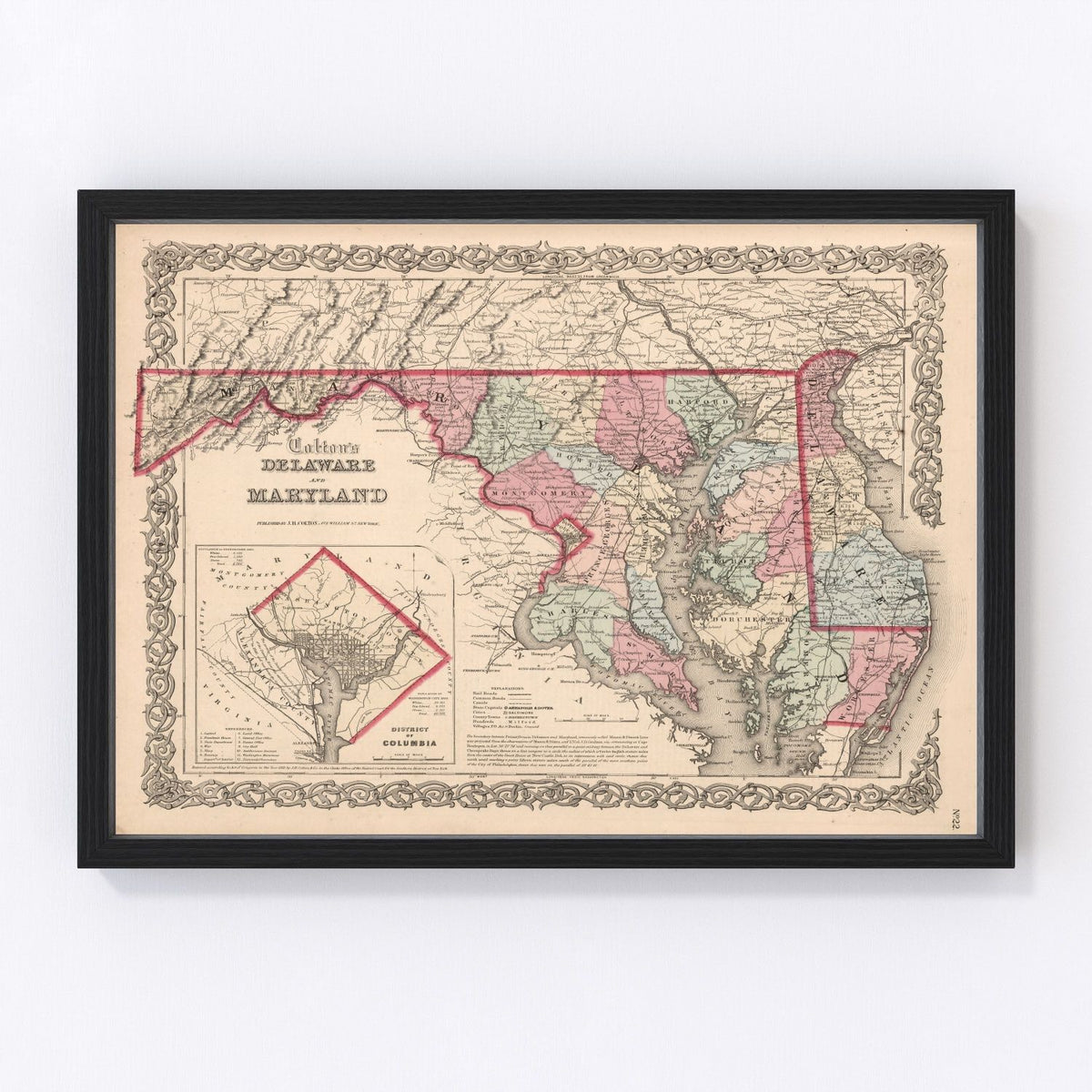 Maryland, Delaware Vintage Map 1861