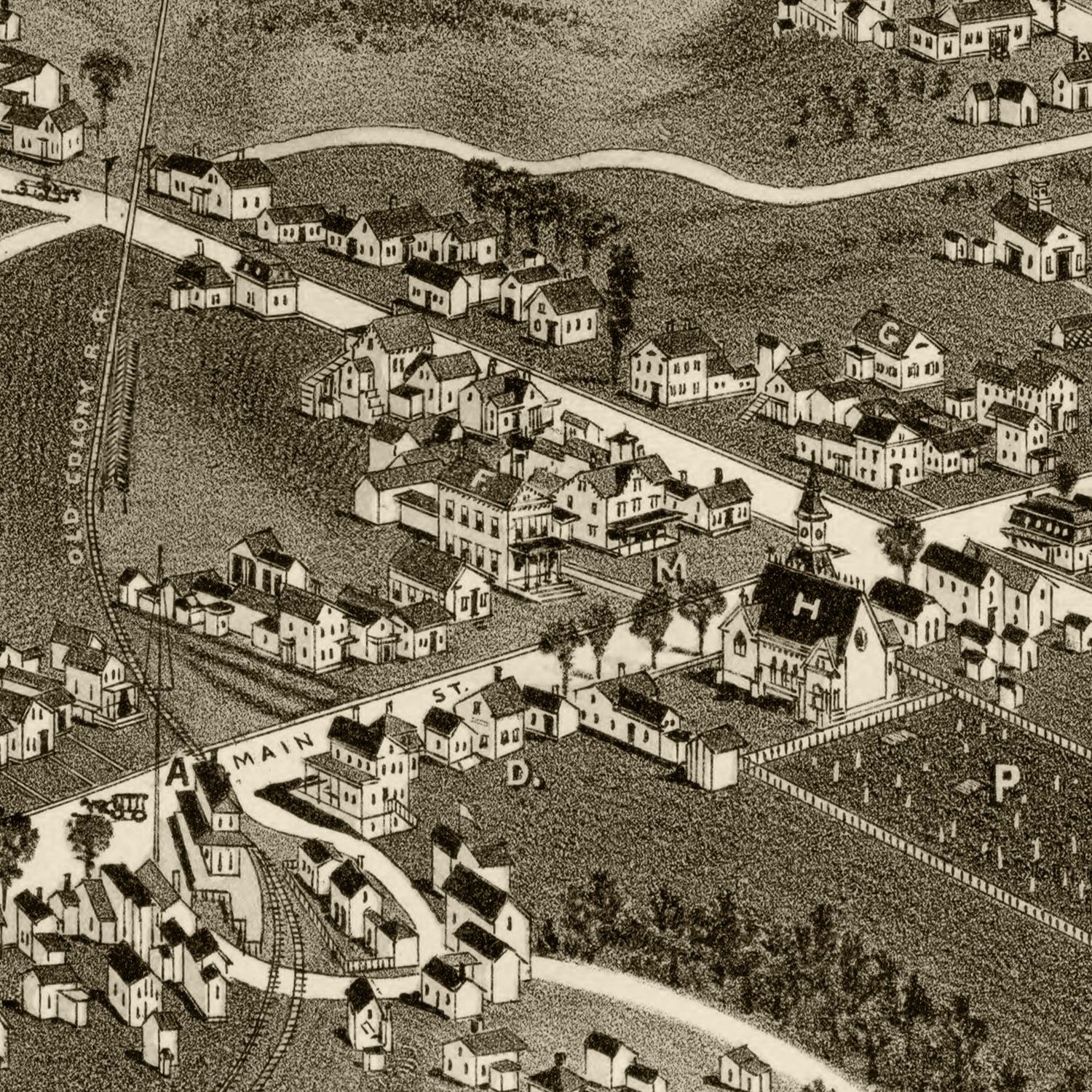 Restored historic details from the 1884 city map of Hyannis, Massachusetts