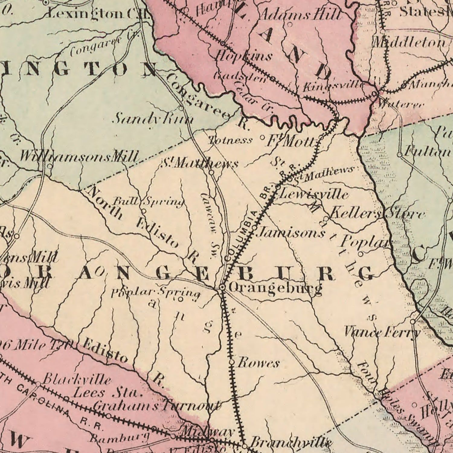 Restored historic details from the 1861 state map of South Carolina, South Carolina