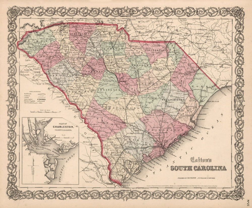 Vintage Map of South Carolina 1861 print style example