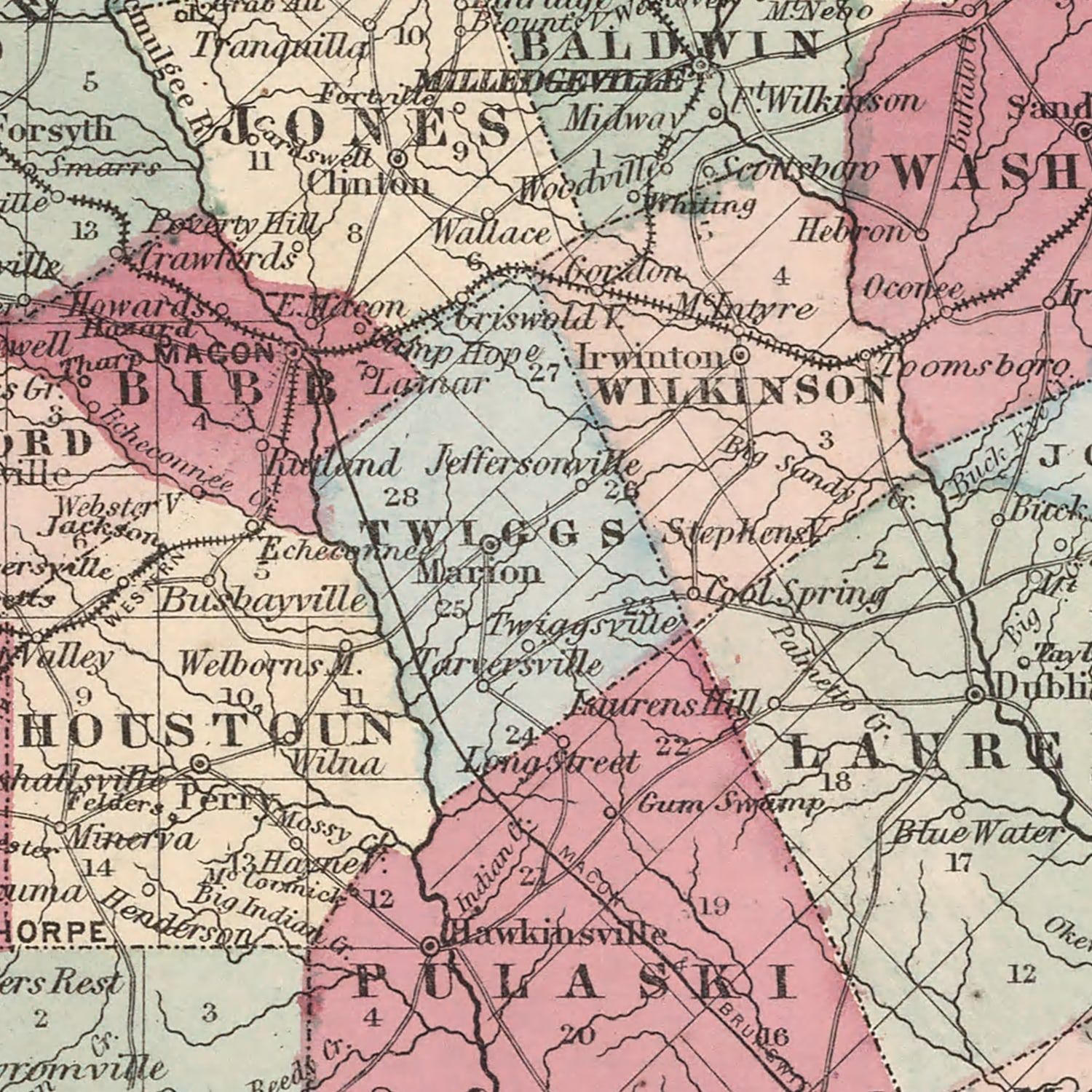 Restored historic details from the 1861 state map of Georgia, Georgia