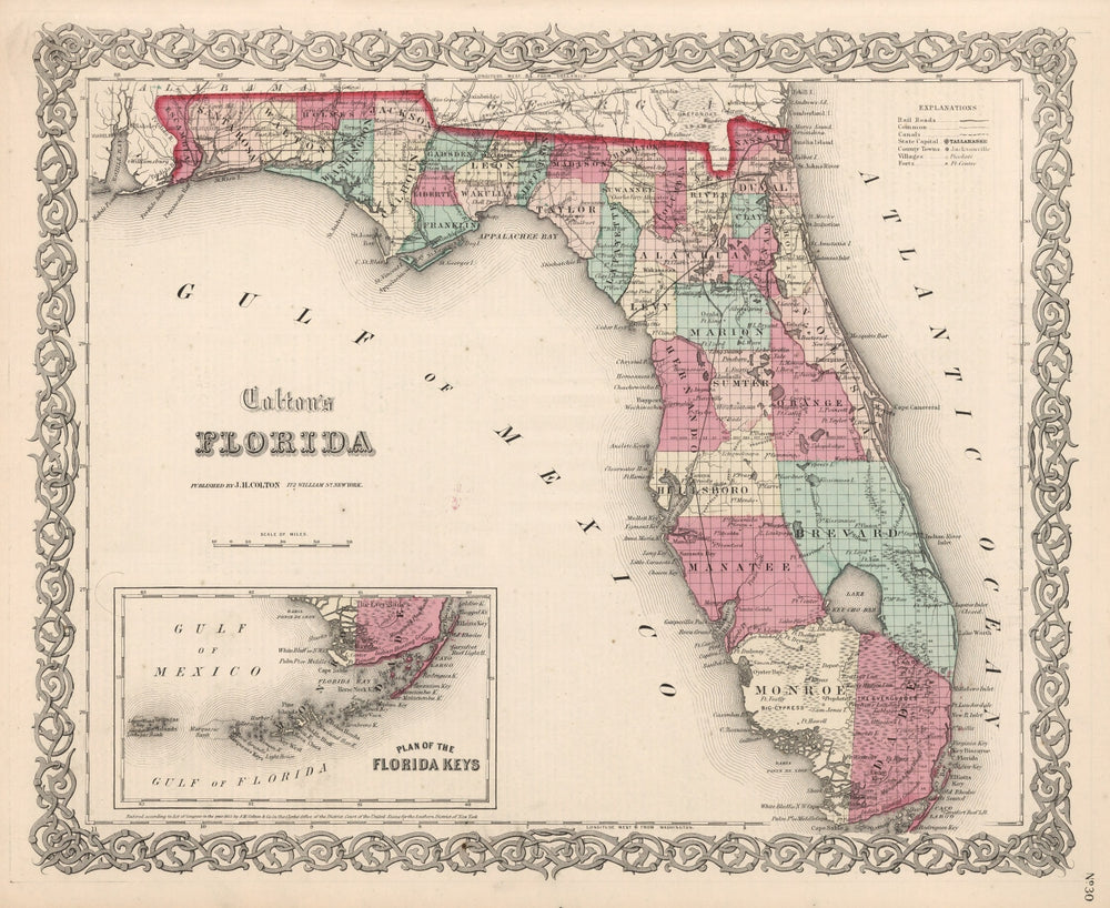 Vintage Map of Florida 1861 print style example