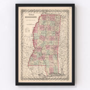 Mississippi Vintage Map 1861