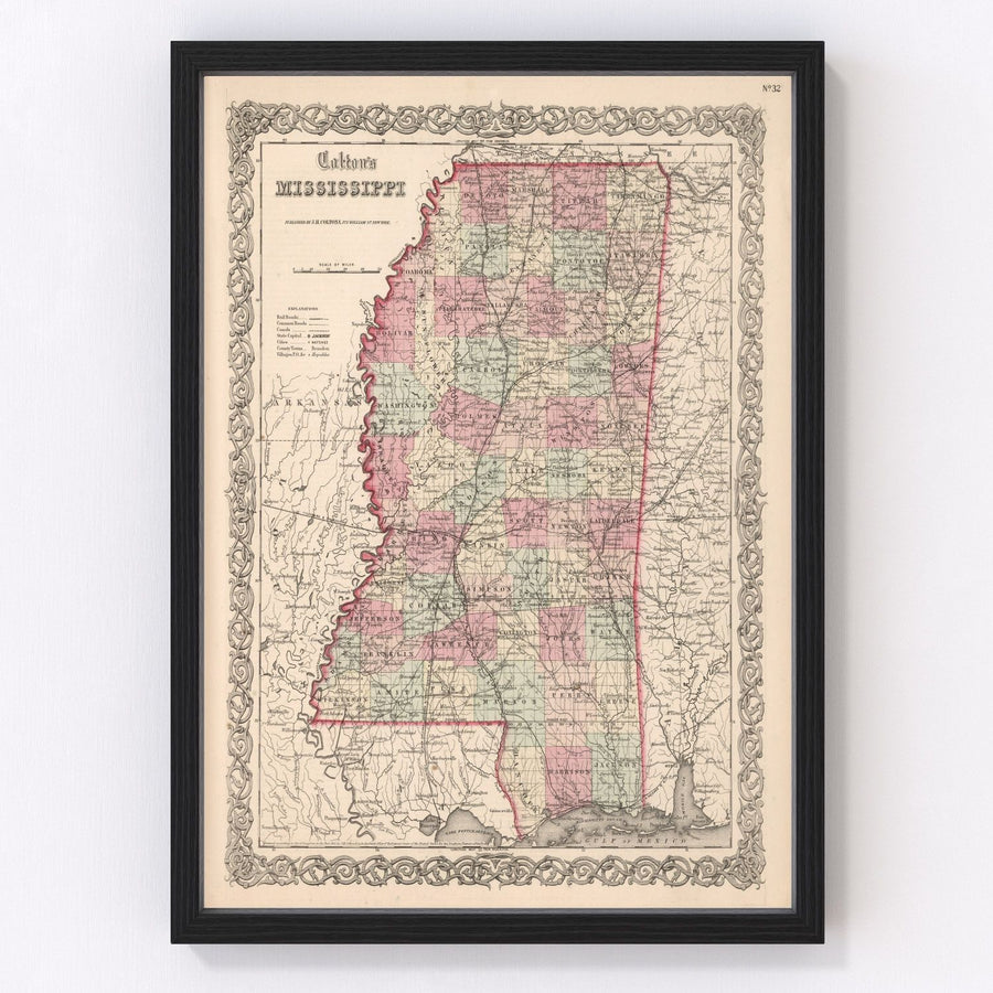 Vintage Map of Mississippi 1861