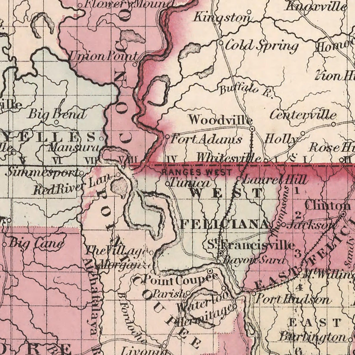 Restored historic details from the 1861 state map of Louisiana, Louisiana