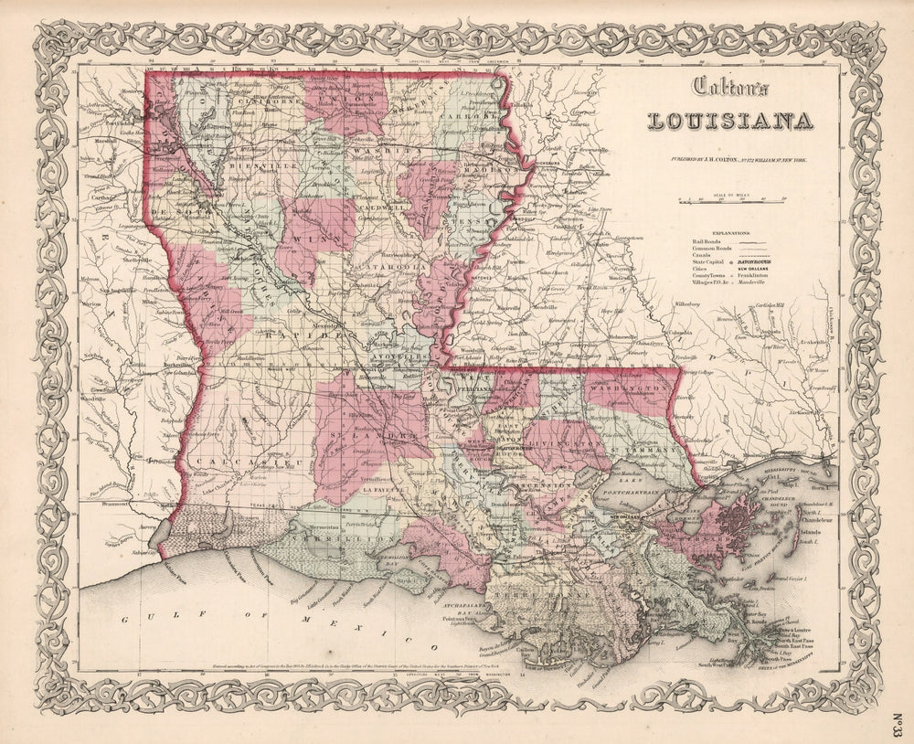 Vintage Map of Louisiana 1861 print style example