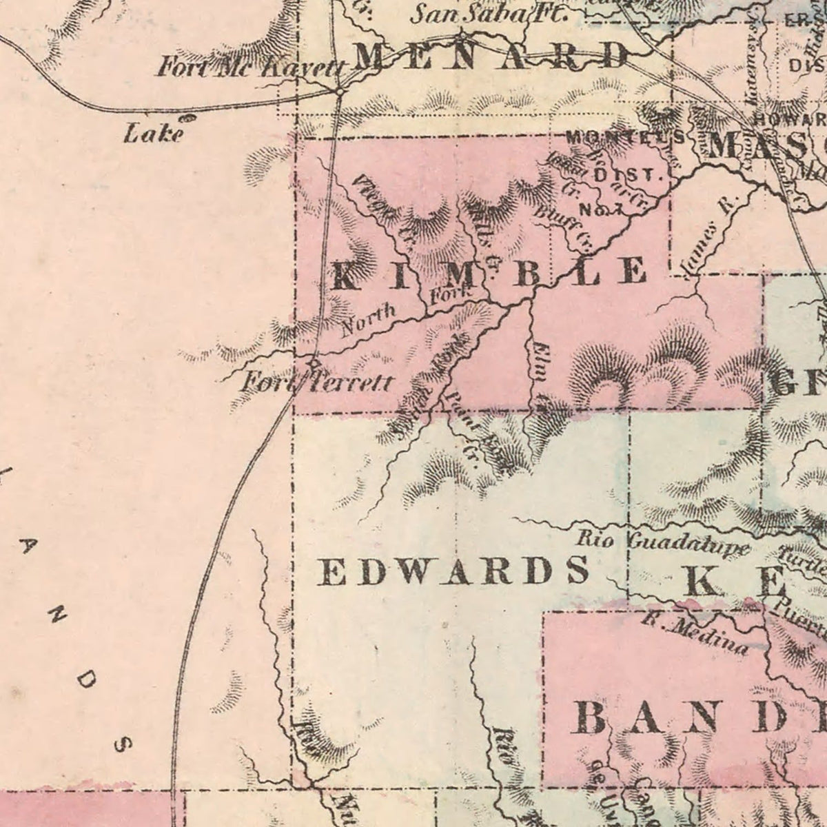 Restored historic details from the 1861 state map of Texas, Texas