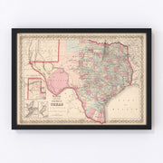 Texas Vintage Map 1861