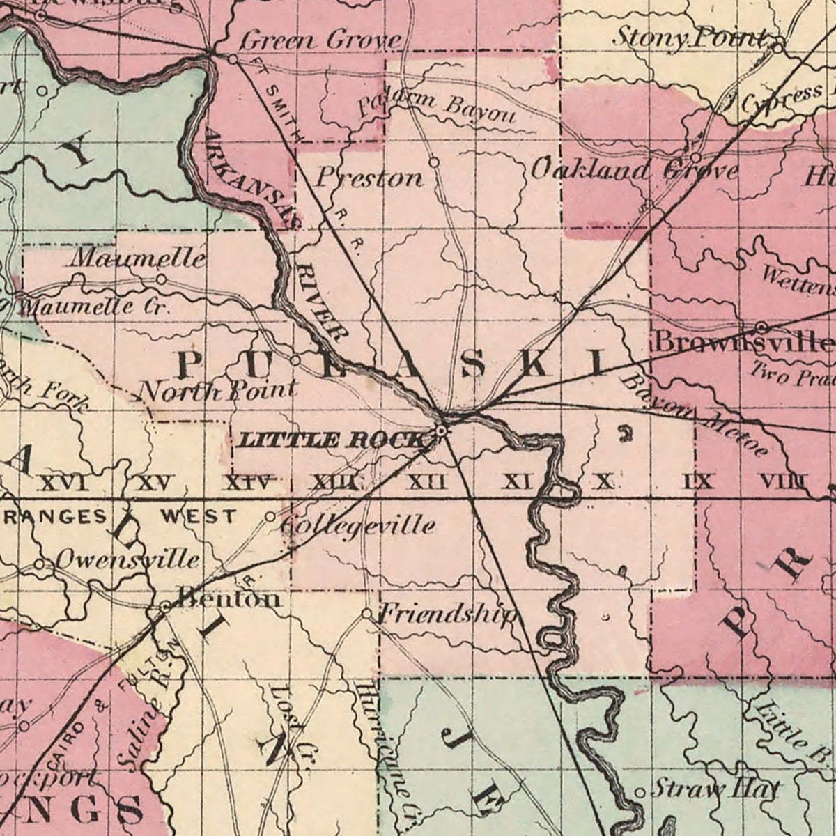 Restored historic details from the 1861 state map of Arkansas, Arkansas