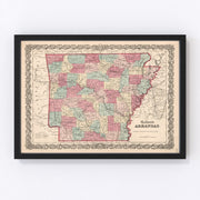 Arkansas Vintage Map 1861