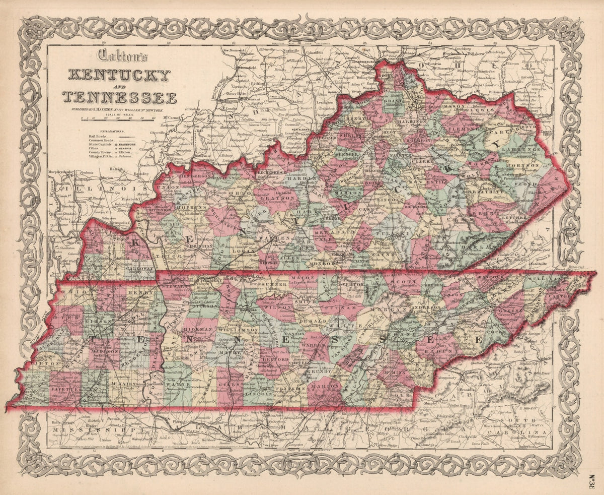 Preview of Vintage Map of Kentucky & Tennessee 1861