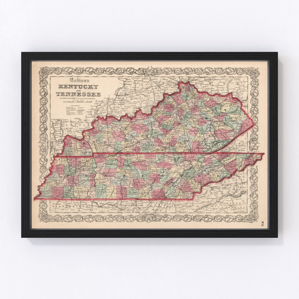 Kentucky, Tennessee Vintage Map 1861