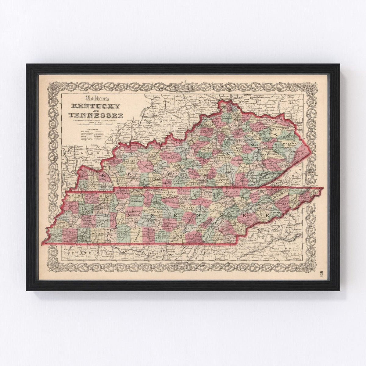 Kentucky, Tennessee Vintage Map 1861