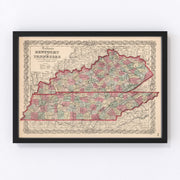 Kentucky, Tennessee Vintage Map 1861
