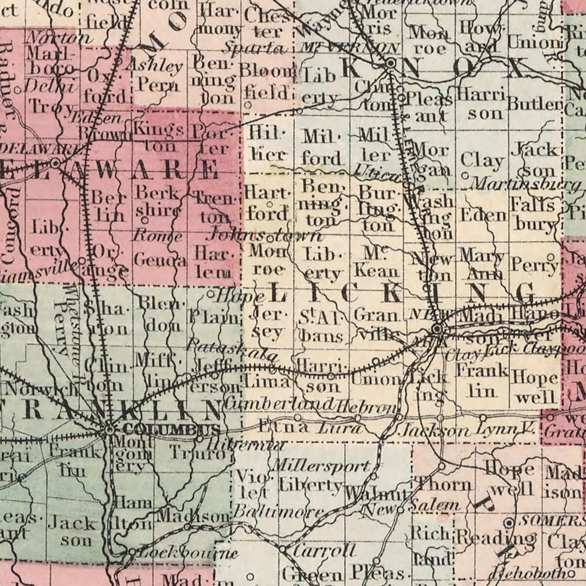 Restored historic details from the 1861 state map of Ohio, Ohio