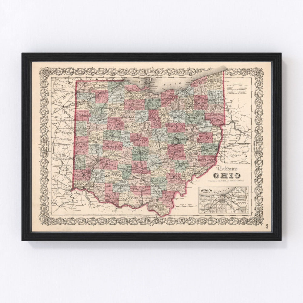 Ohio Vintage Map 1861