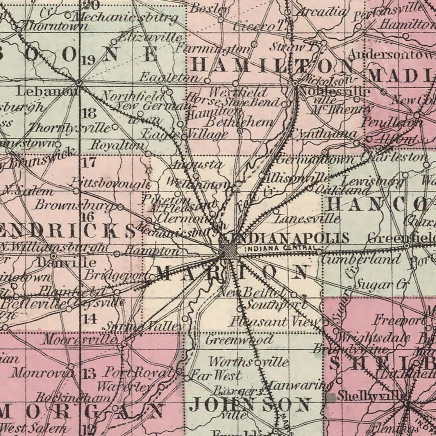 Restored historic details from the 1861 state map of Indiana, Indiana