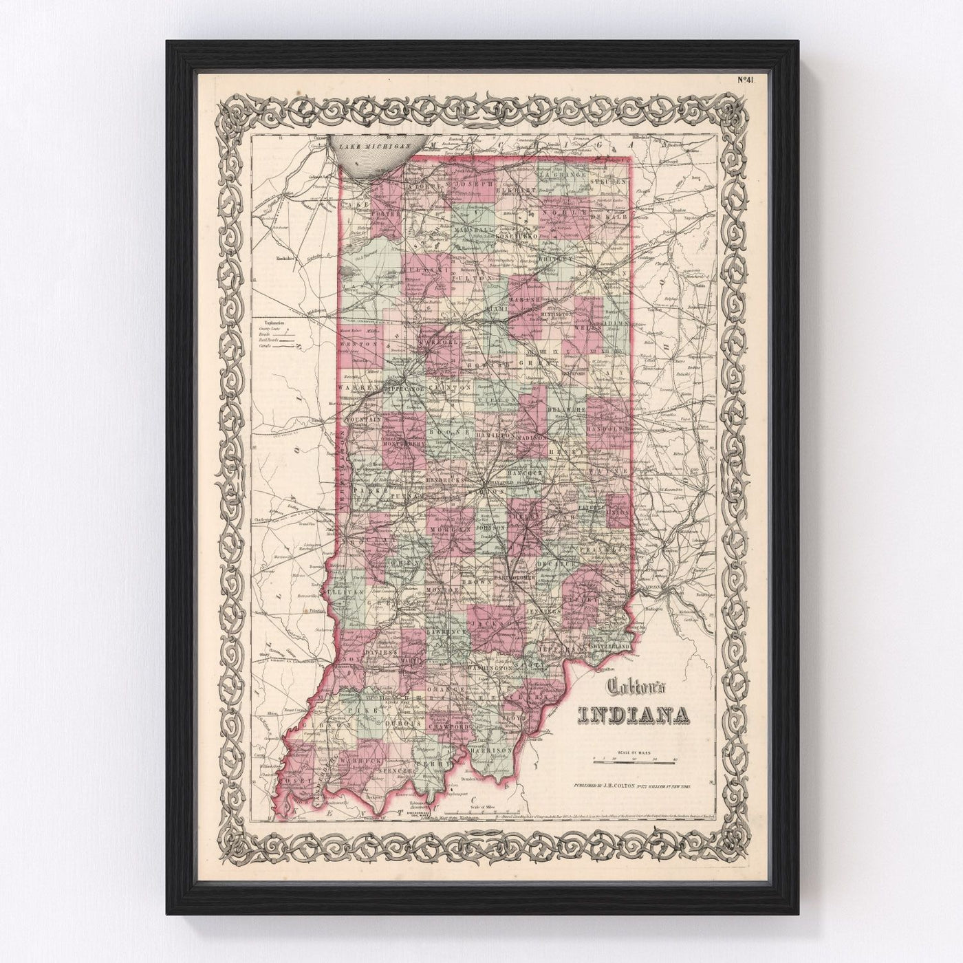 Indiana Vintage Map 1861