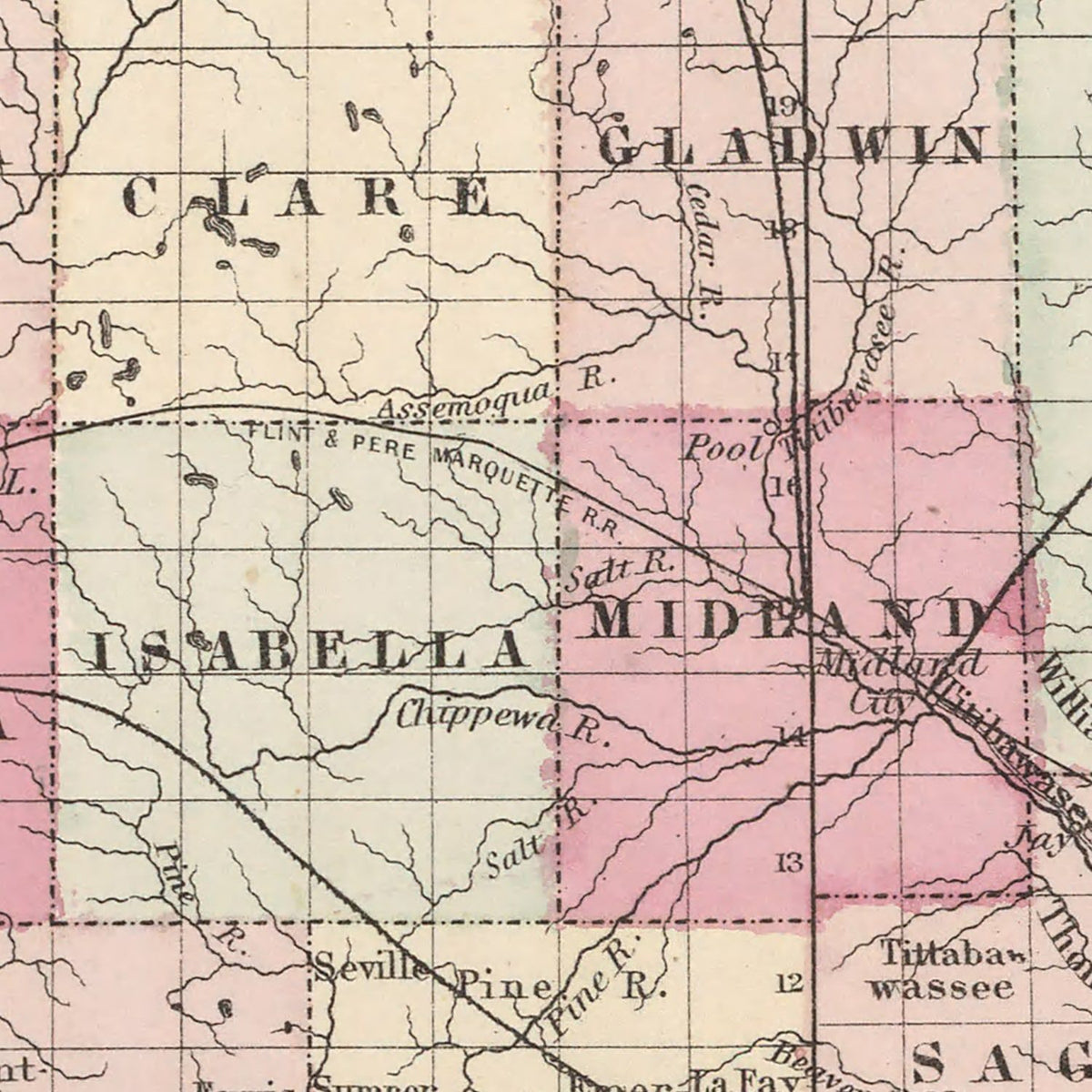 Restored historic details from the 1861 state map of Michigan, Michigan