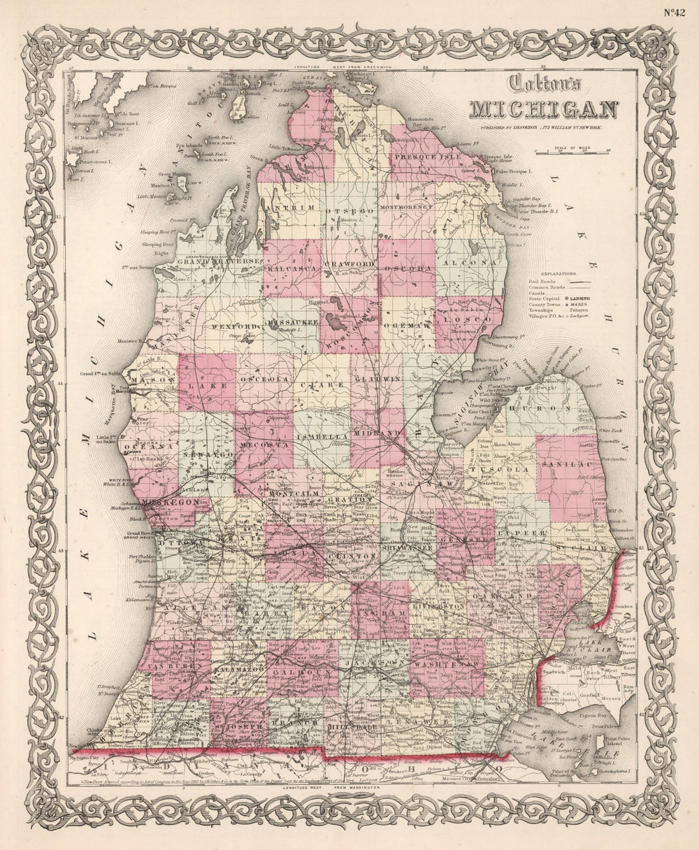 Vintage Map of Michigan 1861 print style example