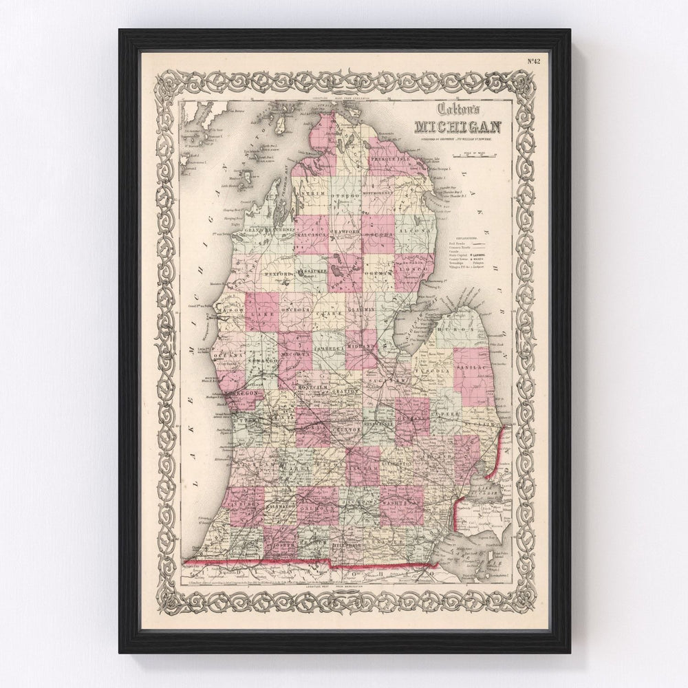 Michigan Vintage Map 1861