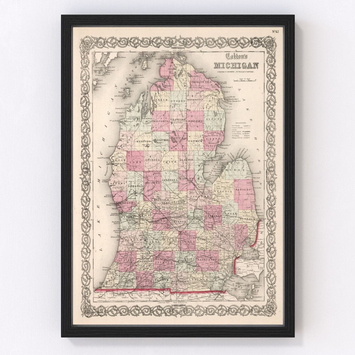 Michigan Vintage Map 1861