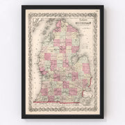 Michigan Vintage Map 1861
