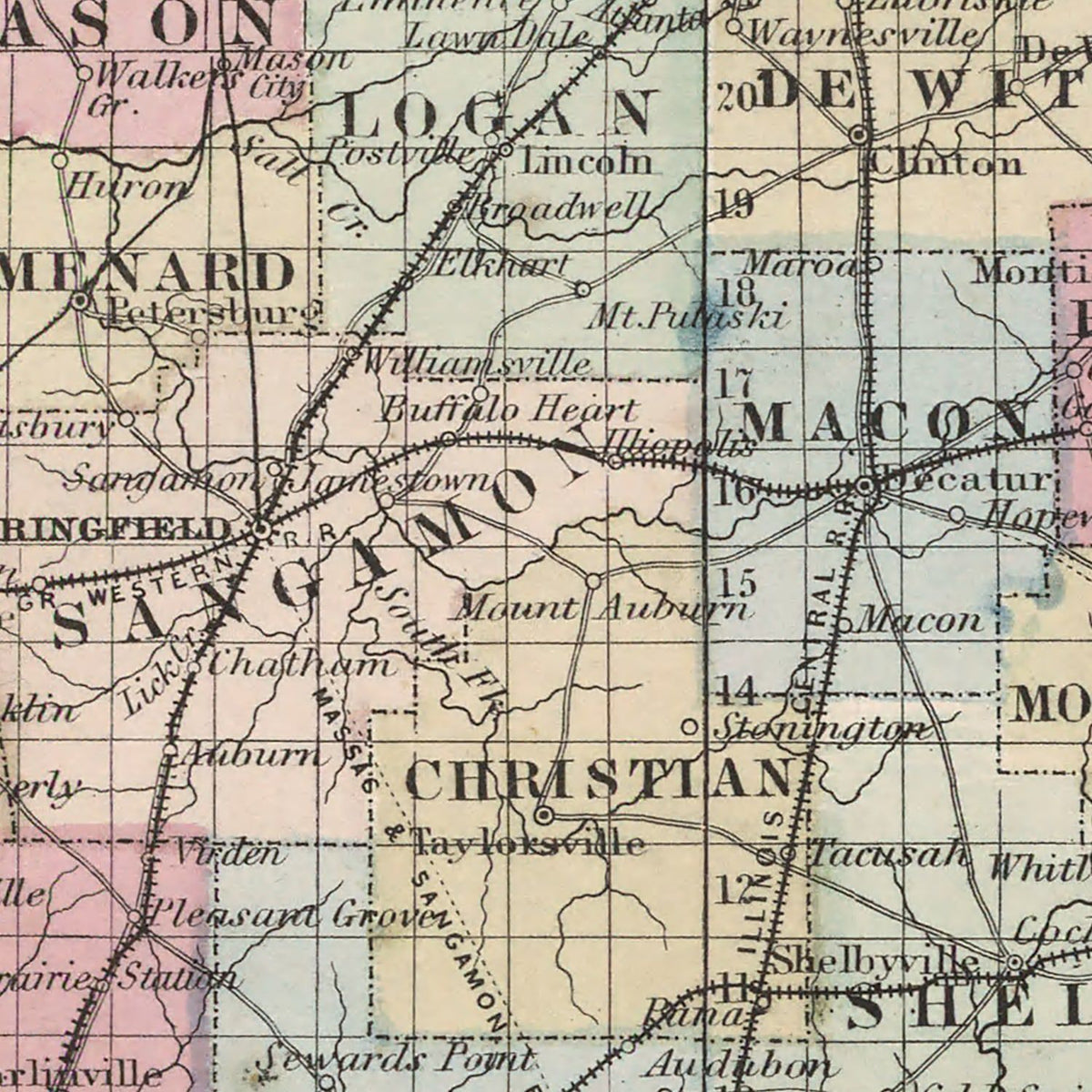 Restored historic details from the 1861 state map of Illinois, Illinois