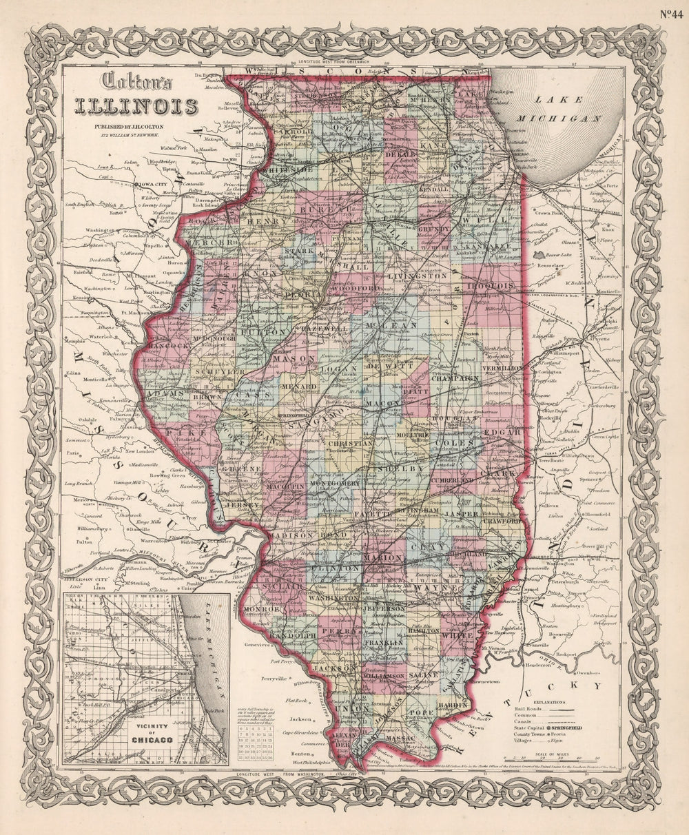 Vintage Map of Illinois 1861 print style example