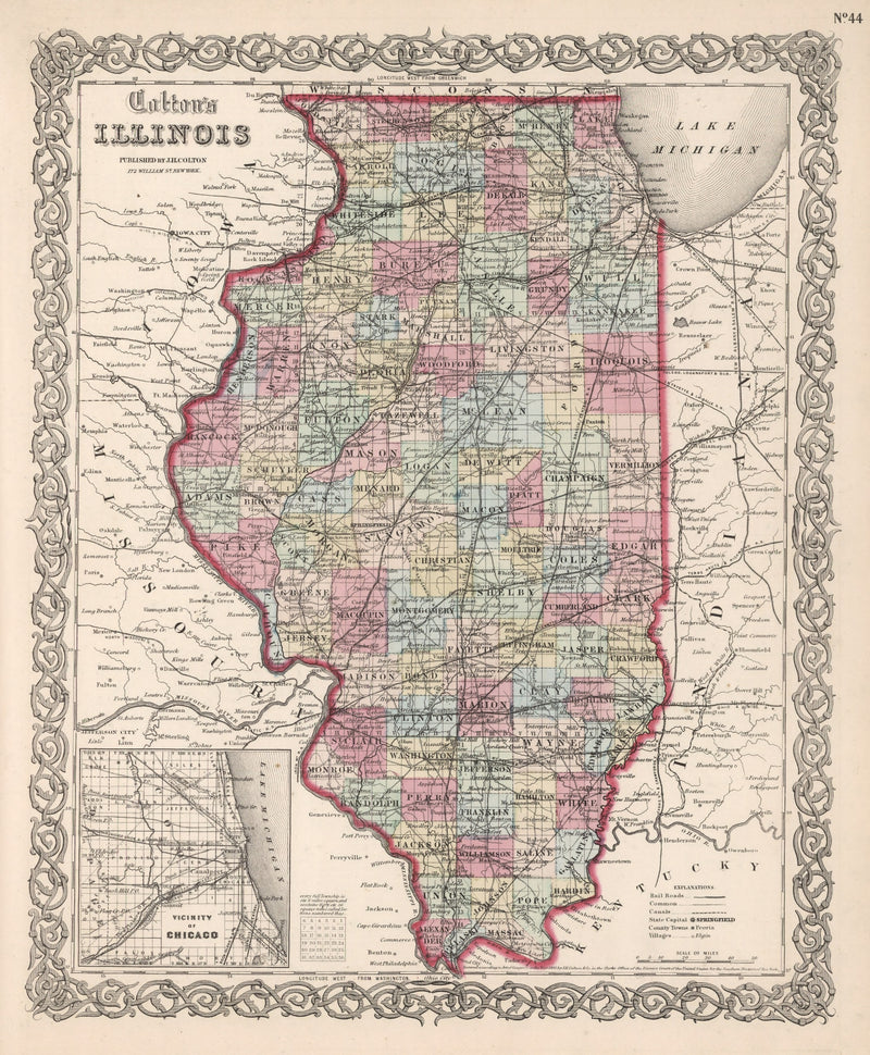 Size comparison using Vintage Map of Illinois 1861