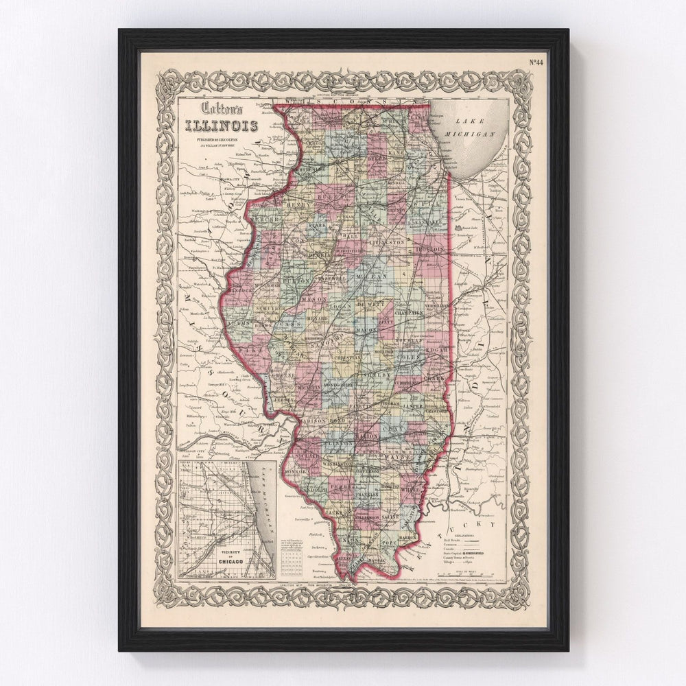 Illinois Vintage Map 1861