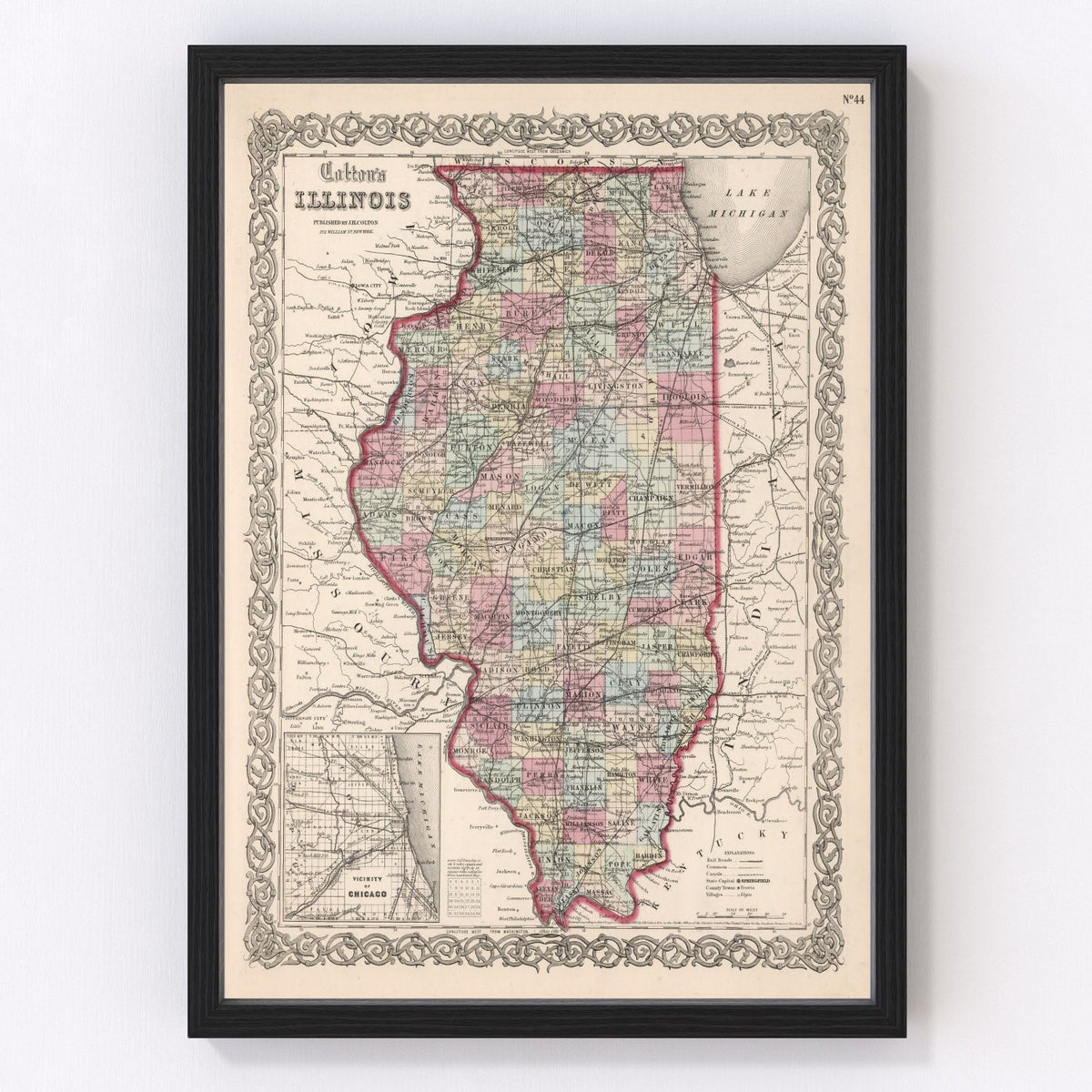 Illinois Vintage Map 1861