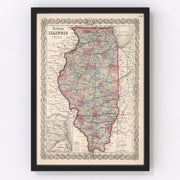 Illinois Vintage Map 1861