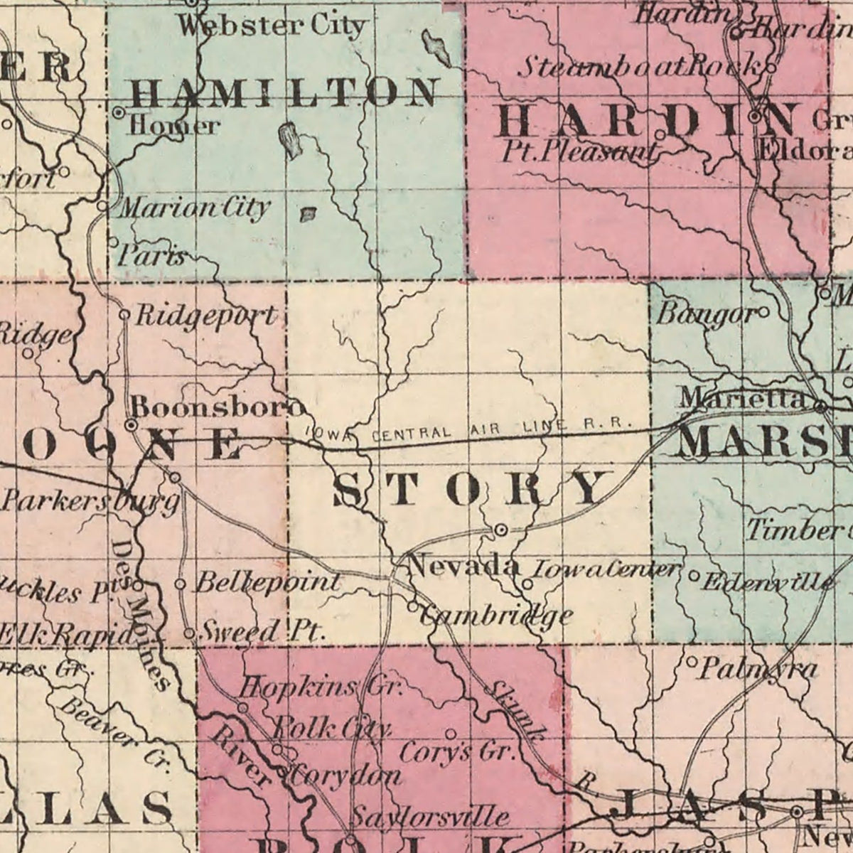 Restored historic details from the 1861 state map of Iowa, Iowa