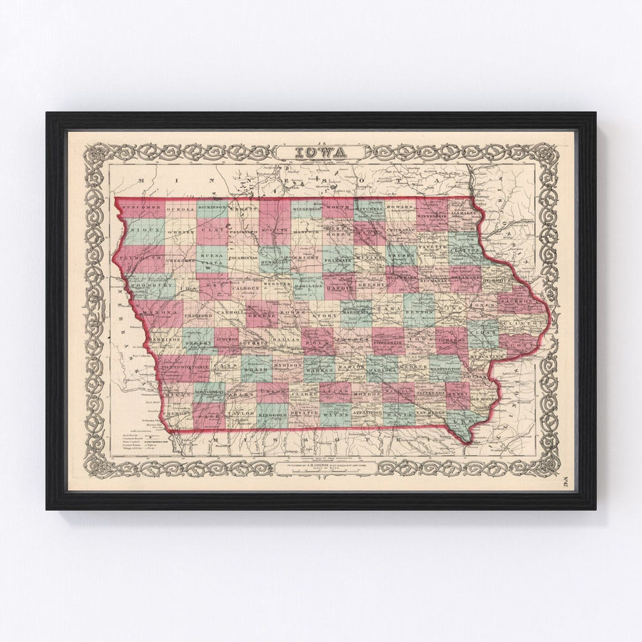 Iowa Vintage Map 1861